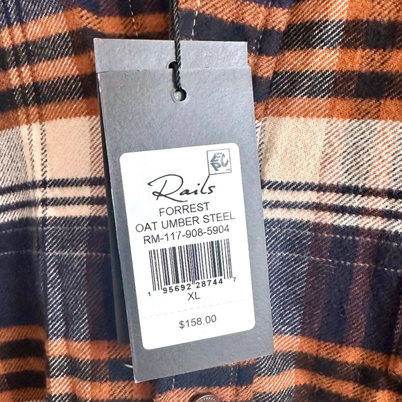 NWT Rails Forrest Heavy Flannel Shirt | Men’s XL | Oat Umber Steel Cotton - Picture 6 of 10